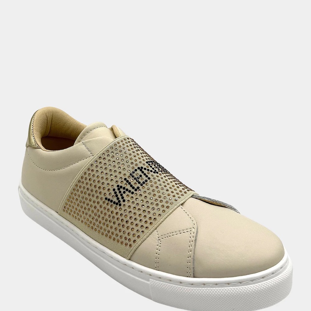 Beige Slip-On Sneaker with Studded Logo Strap by Mario Valentino